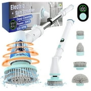 MoKo Electric Spin Scrubber, Cordless Cleaning Brush up to 490 RPM with Power Display, 9 Replaceable Brush Heads,Adjustable Extension Handle, Electric Scrubber for Cleaning Shower Bathroom Tub Tile